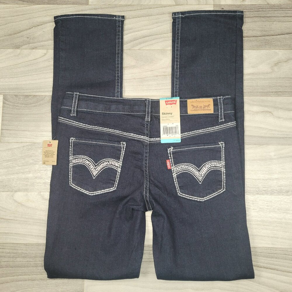 Levis Skinny Girls 12 Adjustable Waist Stretch Denim Jeans Rhinestones NWT